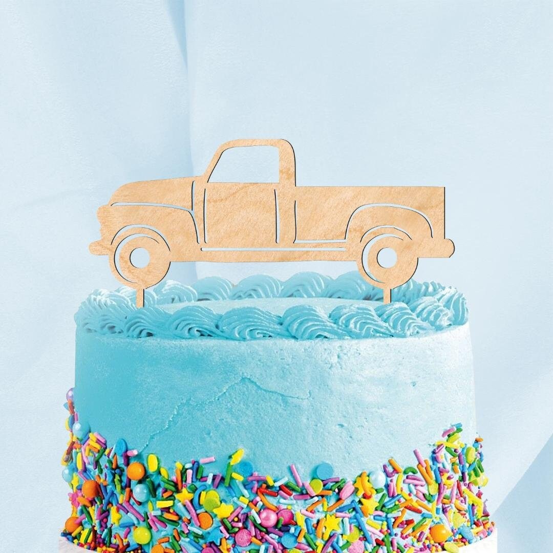 Truck Cake topper - Natural wood - Truck Birthday Cake Topper - Truck Topper - Truck cake 4341 -2